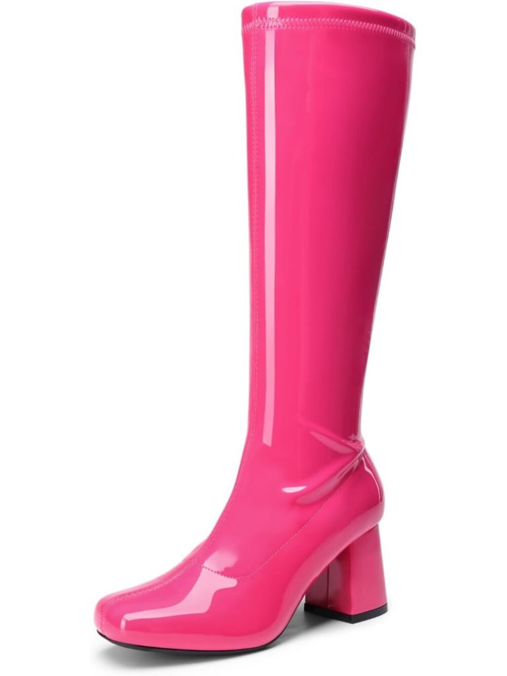 DREAM PAIRS Women Hot Pink Wide Calf Square Toe Chunky Knee High Gogo Boot Shoes
